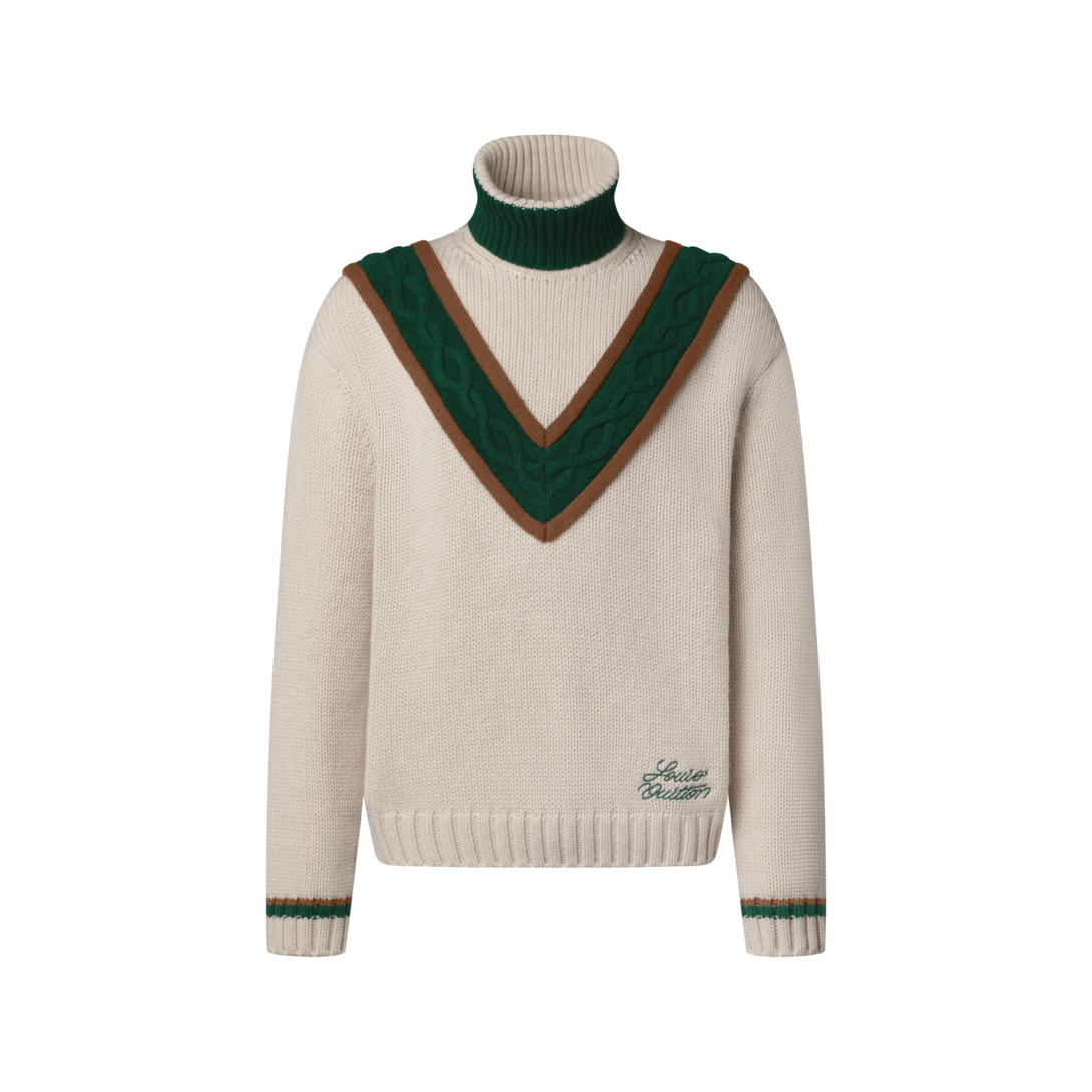 コントラストティング ケーブルニット タートルネック ｜ルイ